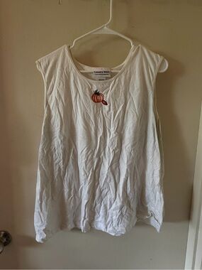 Country Store White Sleeveless Tank with Pumpkin Embroidery